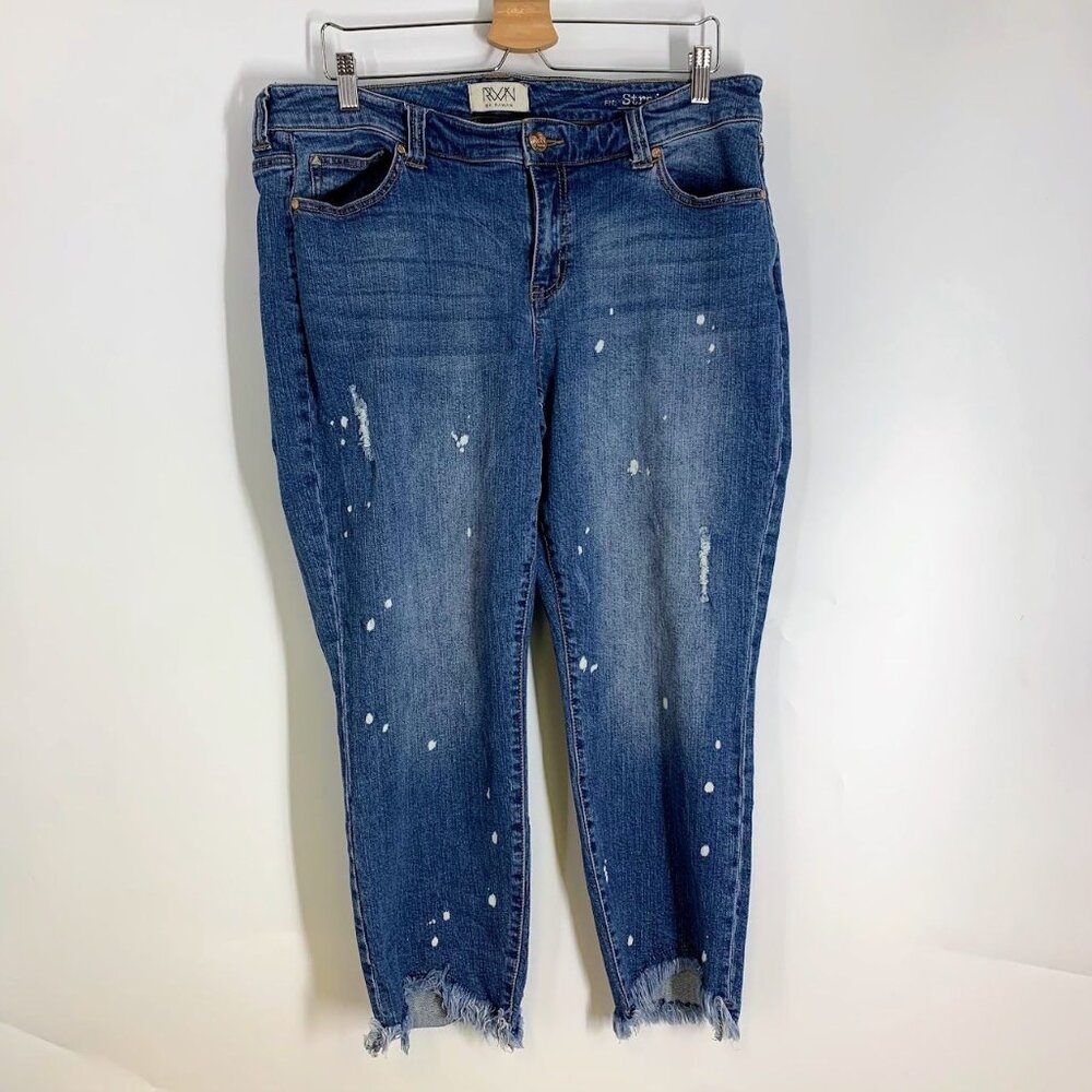 RWN‎ by Rawan Women's The Straight Leg Distressed Painted Raw Hem Jeans Size 16